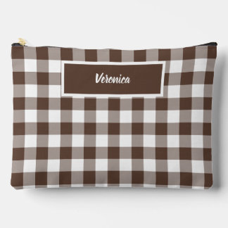 Chocolate Brown Plaid Gingham Personalized Zubehörtasche