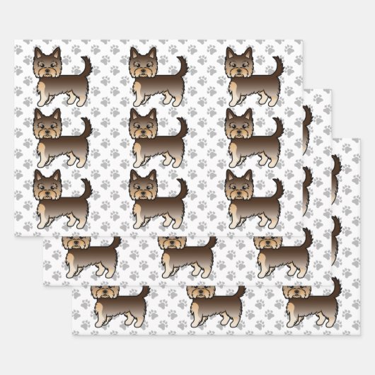 Chocolate Brown Yorkshire Terrier Dog Pattern Geschenkpapier Set (Set)