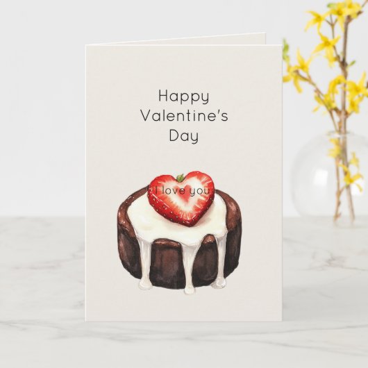 Chocolate Brownie Strawberry Heart Valentine's Day Karte (Gelbe Blume)