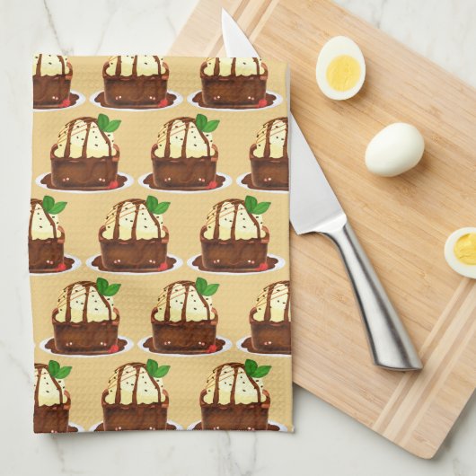 Chocolate Brownie With Vanilla Ice Cream Geschirrtuch (Viertel Falte)