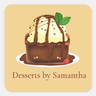 Chocolate Brownie With Vanilla Ice Cream Quadratischer Aufkleber
