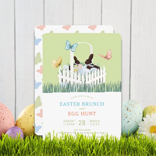 Chocolate Bunny Easter Brunch Egg Hunt Invitation Einladung