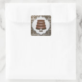 Chocolate Cake Couture Damask Square Bakery Label Quadratischer Aufkleber (Tasche)