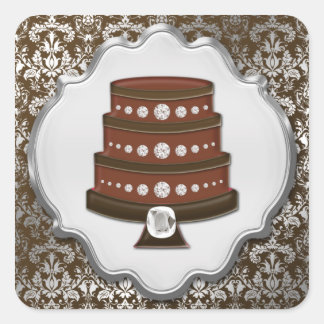 Chocolate Cake Couture Damask Square Bakery Label Quadratischer Aufkleber