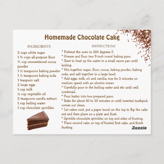 Chocolate Cake Recipe Postkarte (Rückseite)