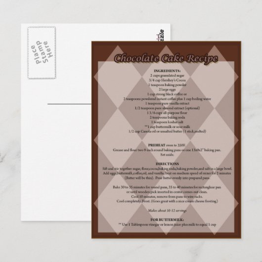 Chocolate Cake Rezept Postkarte (Vorne/Hinten)
