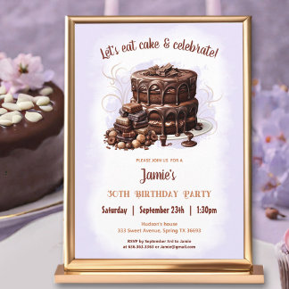Chocolate Cake Wüste Lila Braun 30. Geburtstag Einladung