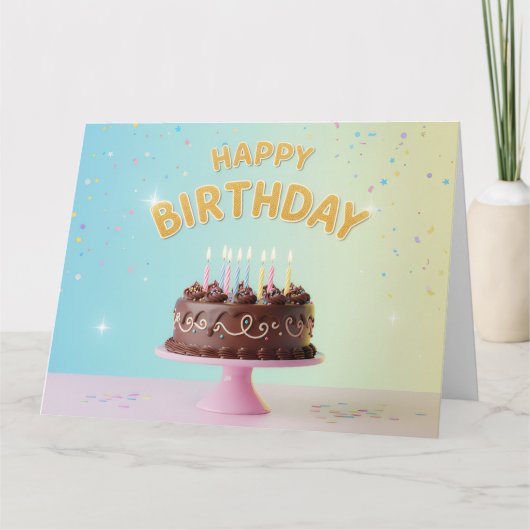 Chocolate Celebration Cake – Happy Birthday Card Dankeskarte (Vorderseite)