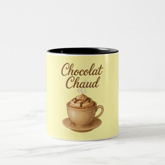 Chocolate Chaud Hot Chocolate Illustration Zweifarbige Tasse (Mittel)