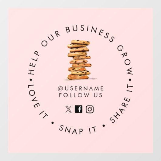 Chocolate Chip Cookie Bakery Social Media folgen Fensteraufkleber (Blatt)