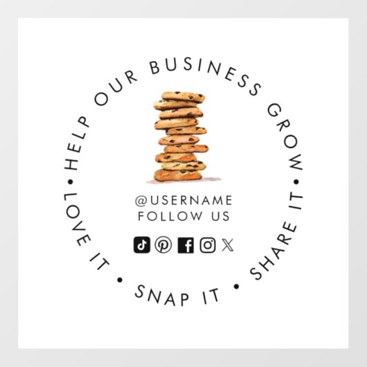 Chocolate Chip Cookie Bakery Social Media folgen Fensteraufkleber (Blatt)