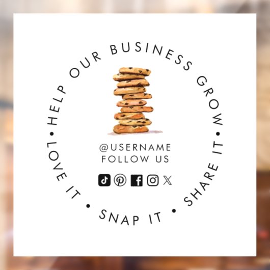 Chocolate Chip Cookie Bakery Social Media folgen Fensteraufkleber (Blatt 2)