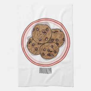 Chocolate chip cookie cartoon illustration  geschirrtuch