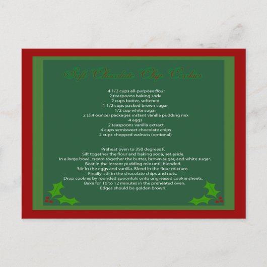 Chocolate Chip Cookie Rezept Postkarte (Vorderseite)
