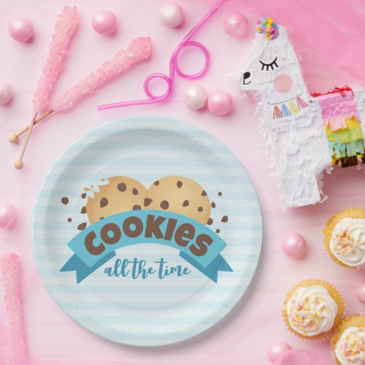 Chocolate Chip Cookies Blue Stripes Paper Teller (Party)