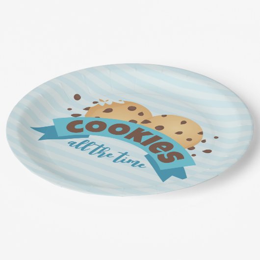 Chocolate Chip Cookies Blue Stripes Paper Teller (Schrägansicht)