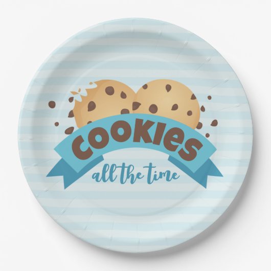 Chocolate Chip Cookies Blue Stripes Paper Teller (Vorderseite)