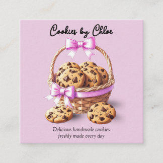 Chocolate Chip Cookies in Basket with Pink Bow Quadratische Visitenkarte