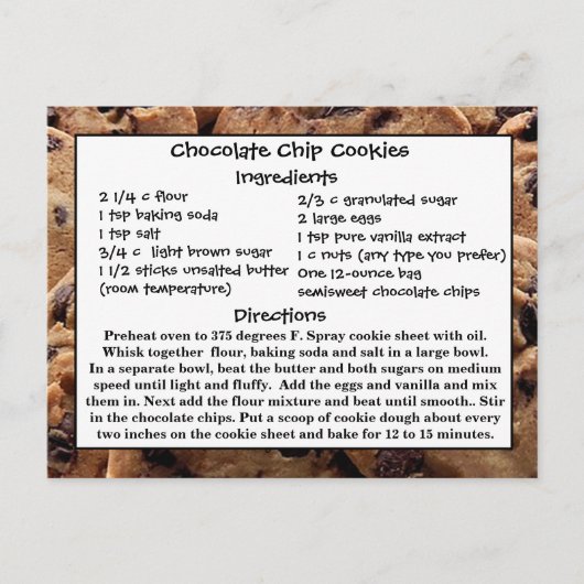 Chocolate Chip Cookies Rezept Card Postkarte (Vorderseite)