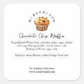 Chocolate Chip Muffin Watercolor Bakery Ingredient Quadratischer Aufkleber (Vorderseite)