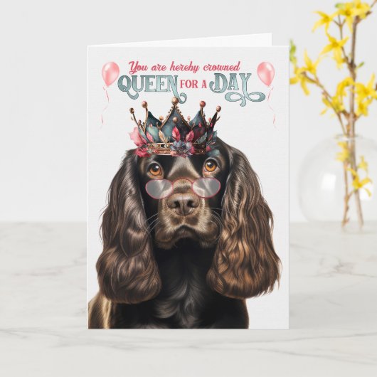 Chocolate Cocker Dog Queen for Day Funny Birthday Karte (Gelbe Blume)
