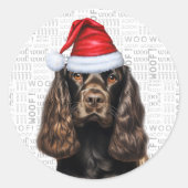 Chocolate Cocker Spaniel Dog on Woof Art Christmas Runder Aufkleber (Vorderseite)