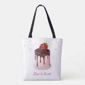Chocolate Covered Strawberry Cake Love is Sweet Tasche (Rückseite)
