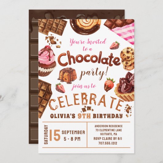 Chocolate Desserts Geburtstagsparty Einladung (Vorne/Hinten)
