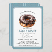 Chocolate Donut | Cute Blue Boy Baby Shower Einladung (Vorne/Hinten)