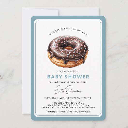 Chocolate Donut | Cute Blue Boy Baby Shower Einladung (Vorderseite)