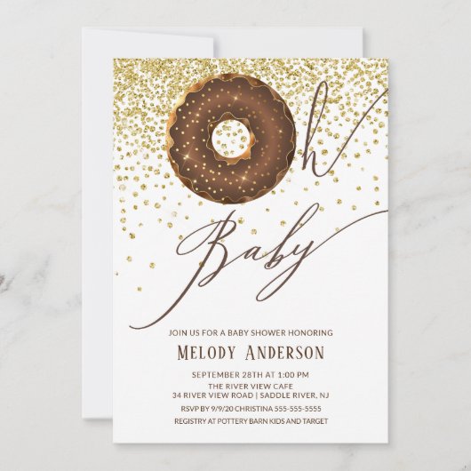 Chocolate Donut Oh Baby Neutral Baby Dusche Einladung (Vorderseite)