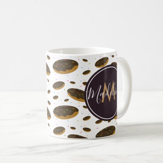 Chocolate Donut Pattern Food Monogram Kaffeetasse (VorderseiteRechts)
