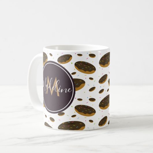 Chocolate Donut Pattern Food Monogram Kaffeetasse (Vorderseite Links)
