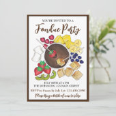 Chocolate Fondue Dessert Party Obstkuchen Berries Einladung (Stehend Vorderseite)