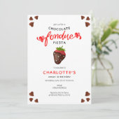 Chocolate Fondue Fiesta Strawberry Hearts Birthday Einladung (Stehend Vorderseite)