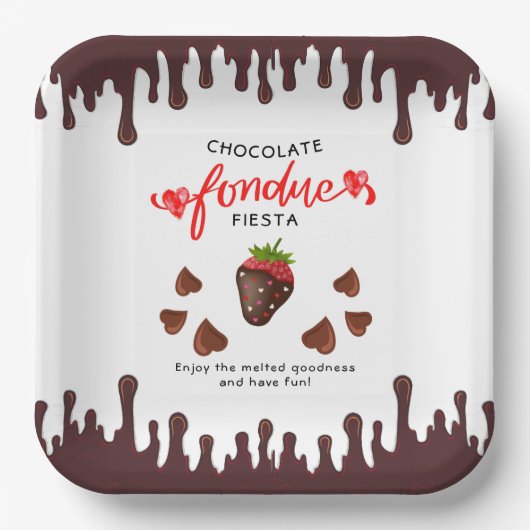 Chocolate Fondue Fiesta Strawberry Hearts Birthday Pappteller (Vorderseite)