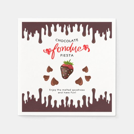 Chocolate Fondue Fiesta Strawberry Hearts Birthday Serviette (Vorderseite)