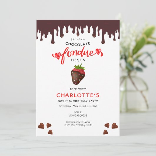 Chocolate Fondue Strawberry Hearts Valentine Einladung (Stehend Vorderseite)