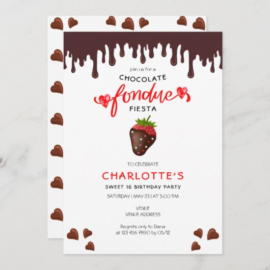 Chocolate Fondue Strawberry Hearts Valentine Einladung (Vorne/Hinten)