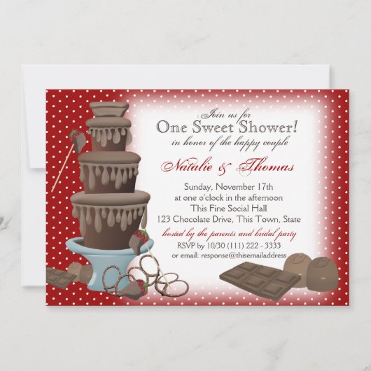 Chocolate Fountain Brautparty Red Einladung (Vorderseite)