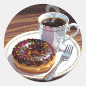 Chocolate Frosted Donut and Coffee Runder Aufkleber (Vorderseite)