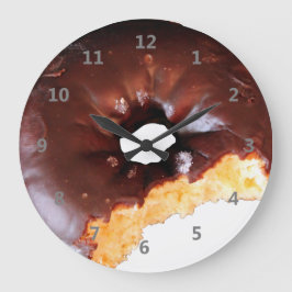 Chocolate Frosted Yellow Cake Donut with Bite Out Große Wanduhr
