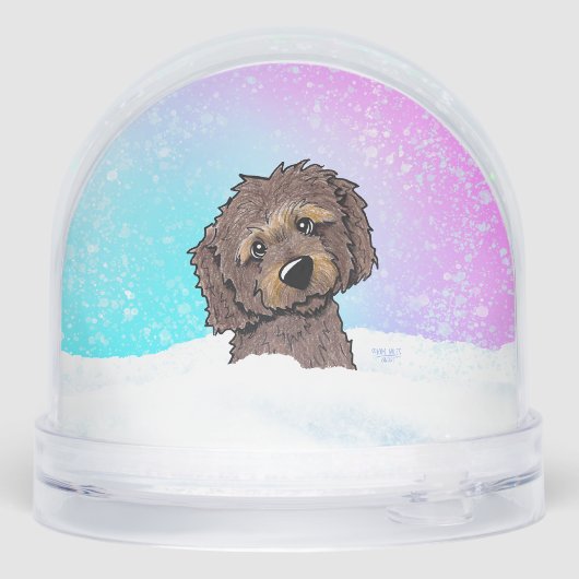 Chocolate Goldendoodle DoodleMoji  Schneekugeln (Rückseite)