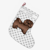 Chocolate Havanese Niedlich Cartoon Dog & Name Großer Weihnachtsstrumpf (Vorderansicht (hängend))