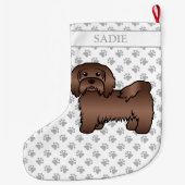 Chocolate Havanese Niedlich Cartoon Dog & Name Großer Weihnachtsstrumpf (Rückseite)