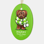 Chocolate Havanese Scarf Weihnachtsstreifen Custom Keramik Ornament (Links)