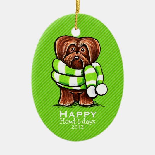 Chocolate Havanese Scarf Weihnachtsstreifen Custom Keramik Ornament (Vorne)