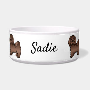 Chocolate Havanese Süßer Cartoon-Hund & Name Napf