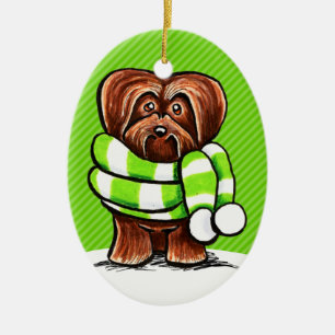 Chocolate Havanese Winter Scarf Keramik Ornament