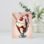 Chocolate Ice Cream Sundae with Sprinkles Postkarte (Stehend Vorderseite)